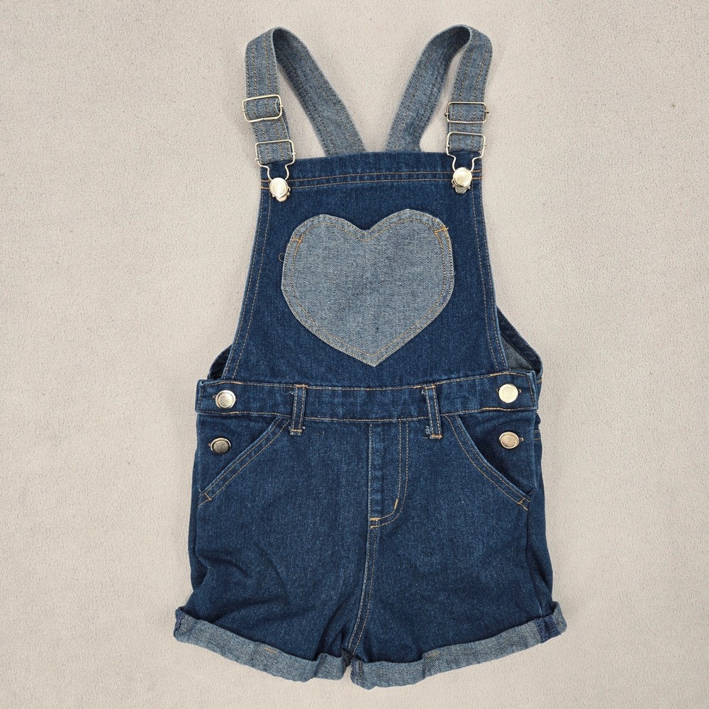 Extremely Me Girls Size 4 Denim Heart Patch‎ Overall Shorts Kidcore Dark Wash